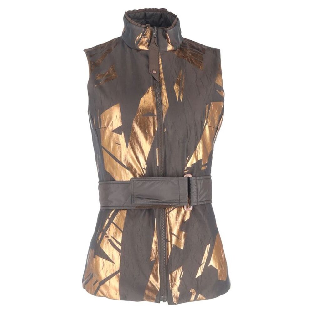 Escada Metallic-Print Quilted Down Vest in Brown Polyamide